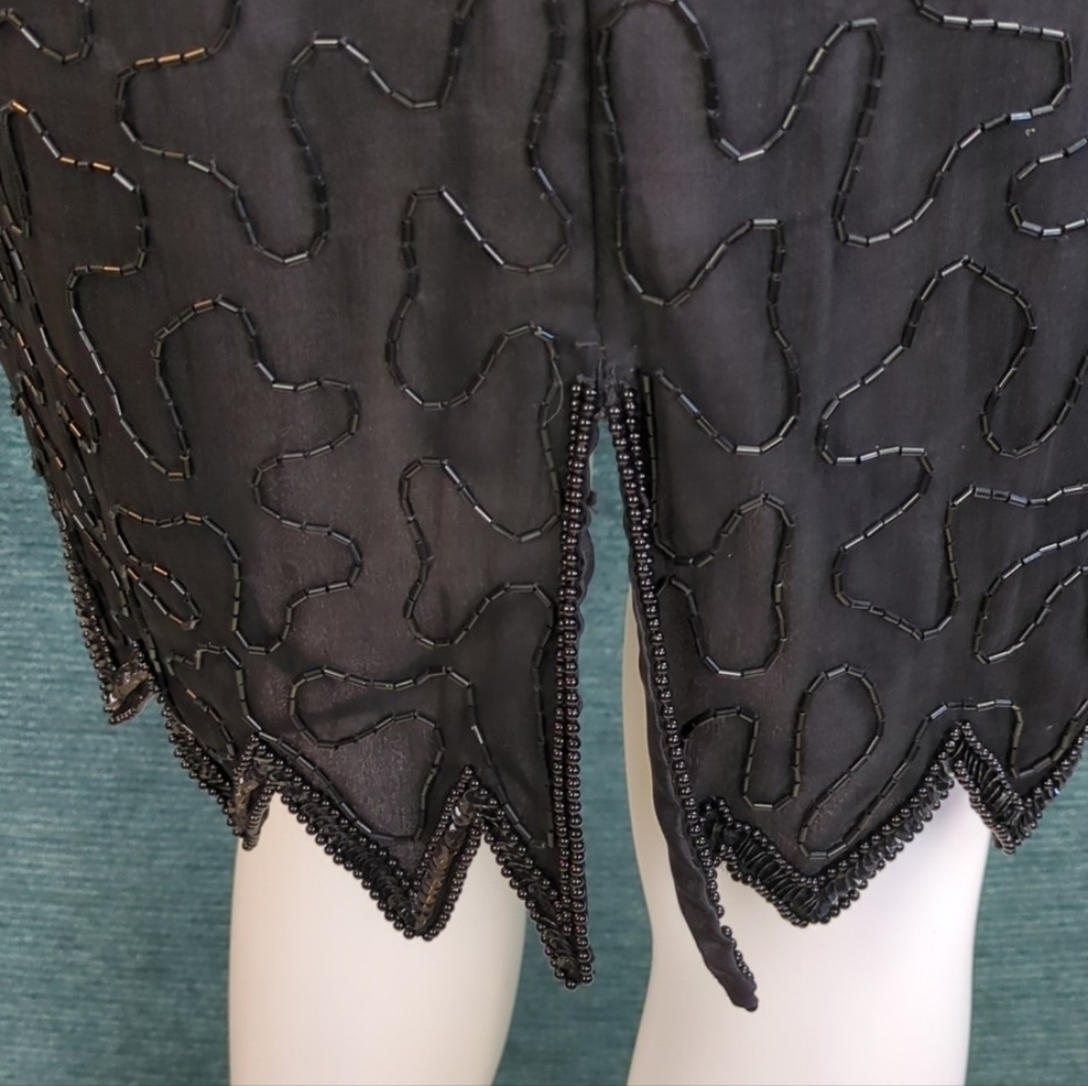 Vintage Laurence Kazar Beaded Silk Cocktail Dress 90s BEAUTIFUL! - Picture 12 of 17